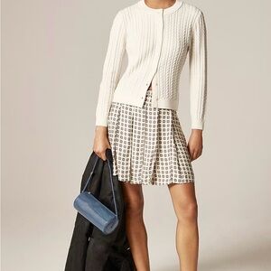 NWT J. Crew Cream and Brown Skater Skirt Pleated prep skirt in foulard print